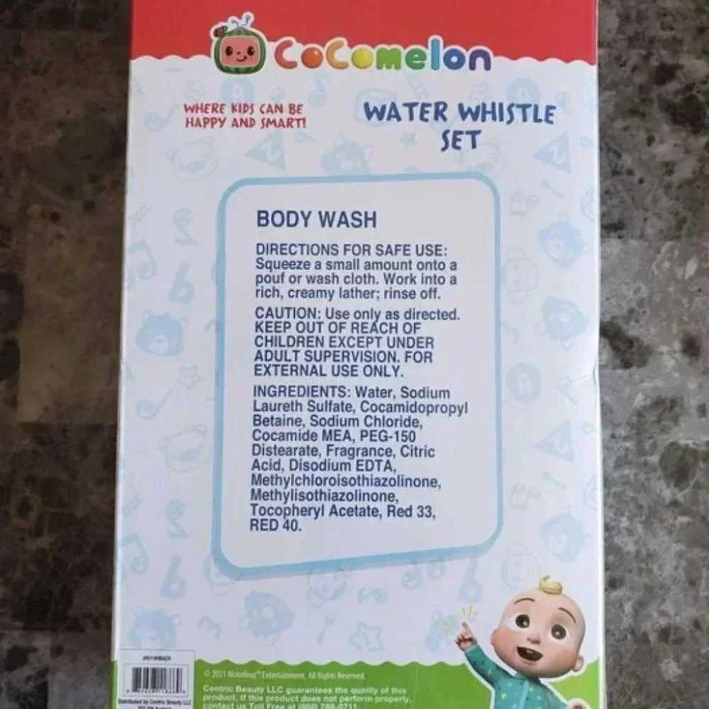 Cocomelon Water Whistle, SpongeBob Soap and Scrub, Red Bath Paint